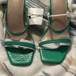 Green Croc-Embossed Strappy Sandals